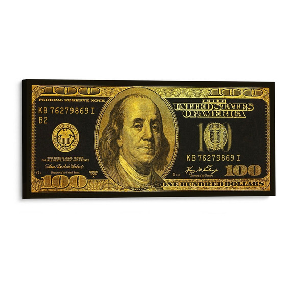 Cuadro Billete 100 Dollar Oro Canvas Metálico Decorativo