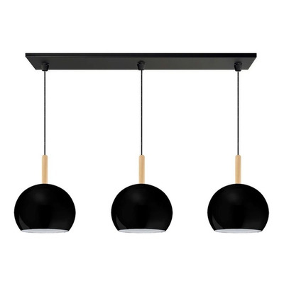 Colgante 3 Luces Bocha 22cm Negra Con Madera Luz Desing