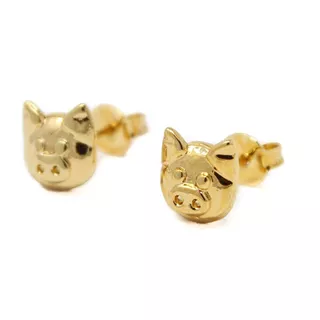 Aretes De Puerquito Cerdito Chapa De Oro Rosa 22k