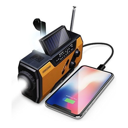 Radio Portatil Con Manivela Solar De Emergencia Con Am/fm Color Orange 110V