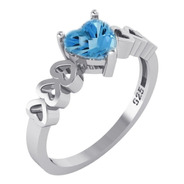 Anel Luxo Pura Prata 925 Topázio Azul Coração - Exclusivo 