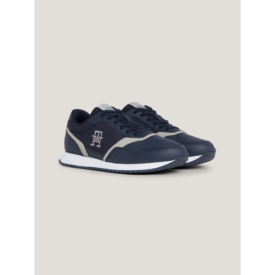 Tenis De Running Azul De Piel Monogram Tommy Hilfiger Hombre