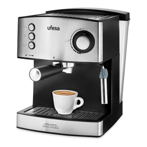 Cafetera Ufesa CE7240 automática negra y plata para expreso y cápsulas monodosis 220V