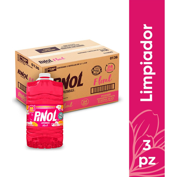 Pinol aromas floral limpiador multi 5.1L caja con 3 unidades