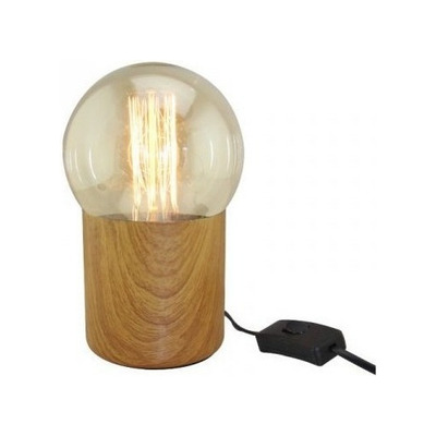 Velador De Mesa Deli Simil Madera Apto Led E27 Deco Cie