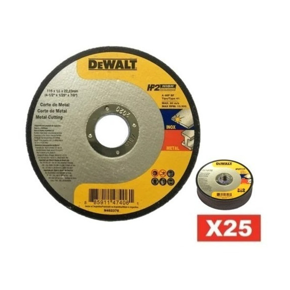 Dewalt Disco 115mm X 1,6mm Acero Inox Metal Dw84402 X 25 Un Color Plateado