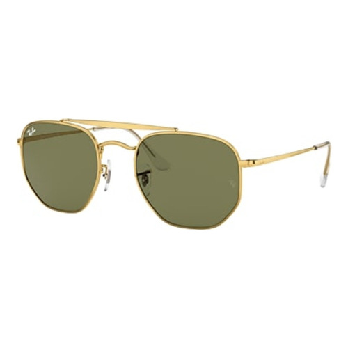 Anteojos de sol Ray-Ban General Marshal Standard con marco de metal color polished gold, lente light green clásica, varilla polished gold/grey de metal - RB3648