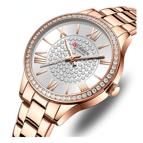 Reloj De Cuarzo Inoxidable Con Diamantes Para Mujer Curren Color Del Fondo Rose White