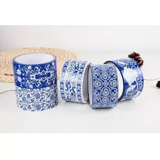 Cinta Adhesiva Decoracion Ceramica Talavera Azul Y Blanco