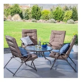 Juego Jardin Exterior Sillones Acolchados Plegable Premium