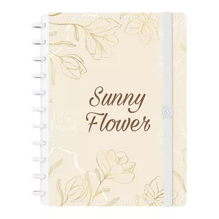 Caderno Disco Iscool Inteligente Grande Sunny Flower Bege