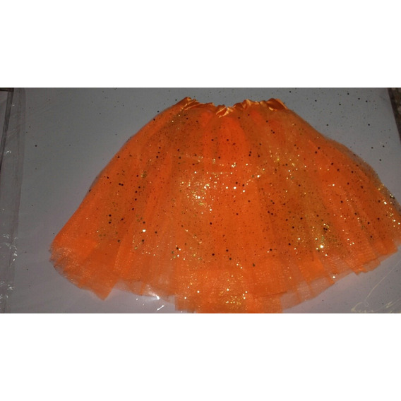 Pollera De Tul Tutu Naranja Con Brillos Talle Unico 