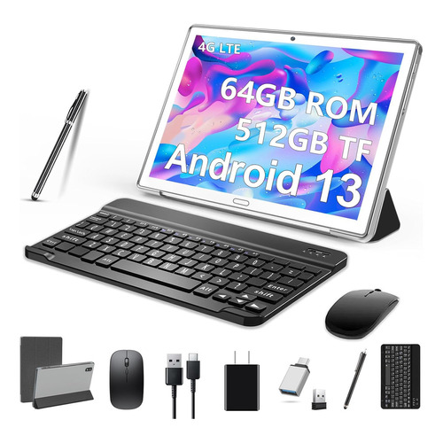 Tablet Android Hd 64gb+4gb Memoria Ram Teclado Bluetooth Pad Color Plateado