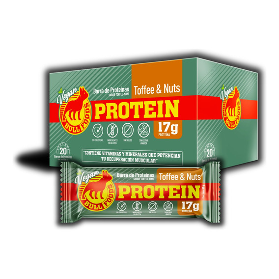 Barritas De Proteína Vegana Bull Foods 20u Toffee & Nuts 50g