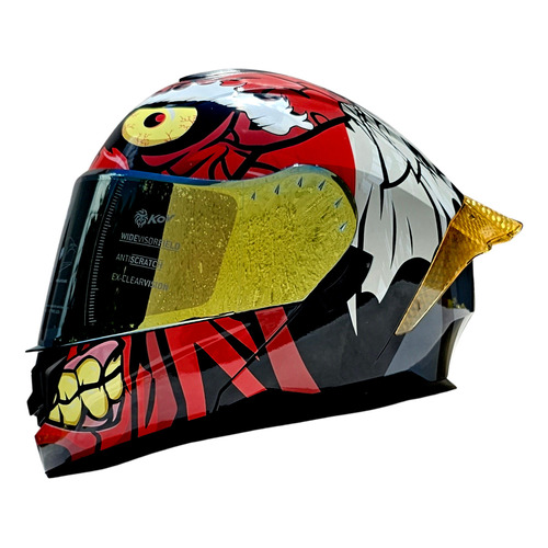 Casco Kov Abatible 2 Caras Dc Comics Luz Led Certificado Color Rojo Tamaño del casco L (59-60 cm)