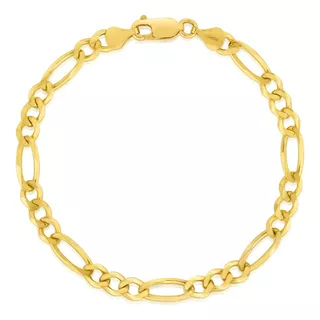 Pulsera Figaro Estilo 3x1 Oro 10k Italiano 18cm 6mm Color Dorado Diámetro 6 Cm Largo 18 Cm