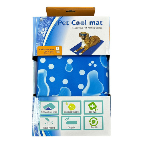 Manta Refrescante De Gel Frio Para Mascotas Talla Xl 96x81cm Color Azul Círculo Y Agua