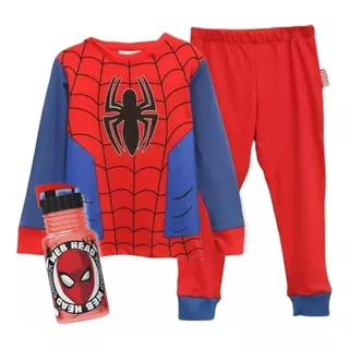Pijama Disfraz Spiderman + Botella Regalo Original Marvel