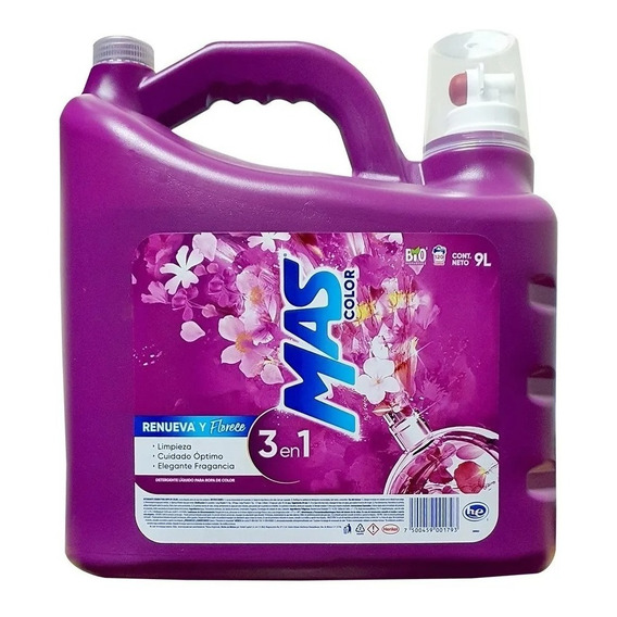 Detergente Líquido Mas Color 3en1, Renueva Y Florece 9l