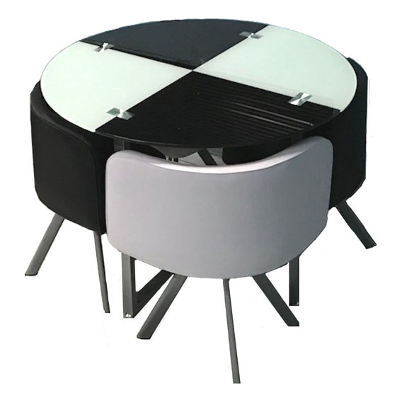 Juego Mesa Comedor Redonda Vidrio 4 Sillones Mucha Onda