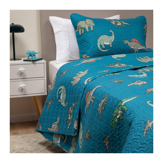 Cubrecama Cobertor Quilt Niño Niña +funda Almohada 1,5 Plaza Color dinosaurios