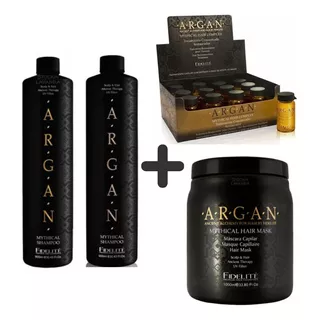 Kit Argan Shampoo + Acond + Ampollas + Mascara Fidelite 