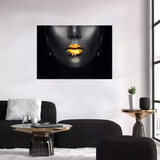 Cuadro Canvas Mujer Labios Golden Lips Arte Moderno Dorado