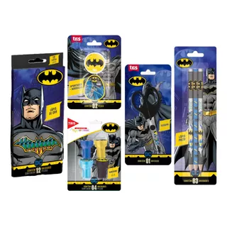 Kit Escolar Batman Completo Lápis De Cor Tesoura Carimbo