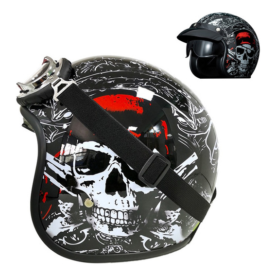 Casco Para Moto Chopper 3/4 Retro Con Gafas Certificado Dot