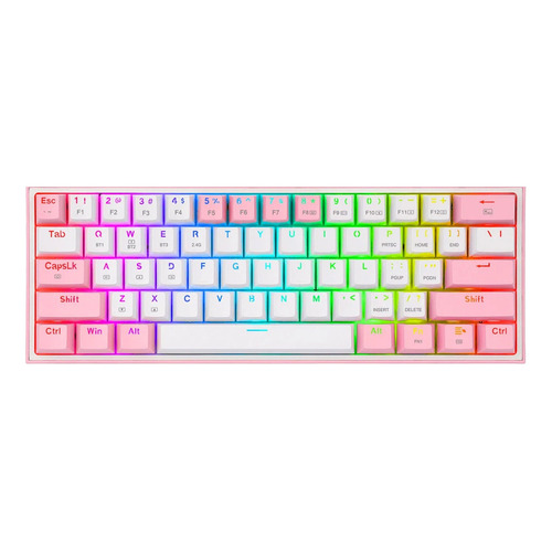 Teclado Gamer Redragon Fizz K616 Rgb 60% Blanco Rosa Sp Color del teclado Blanco/Rosa Idioma Español