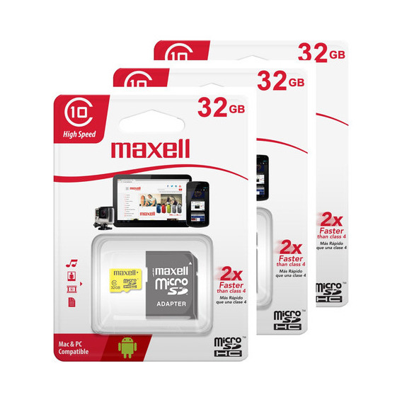 Pack X 3 Tarjetas Memoria Micro Sd 32gb 90mb/s Cl 10 Maxell