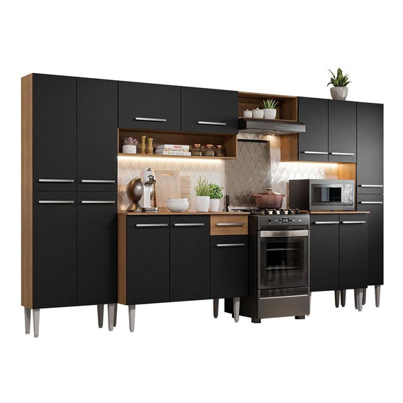 Mueble de Cocina Completo de 325cm de Madesa Emilly Joy Color Negro/Rústico