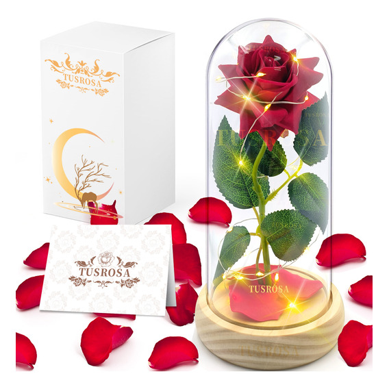 Regalo Para Mama Rosa Led Flor Eterna Roja Bella Y La Bestia