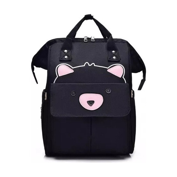 Bolso Pañalera Bebe Tipo Morral Diseño Osito Color Negro