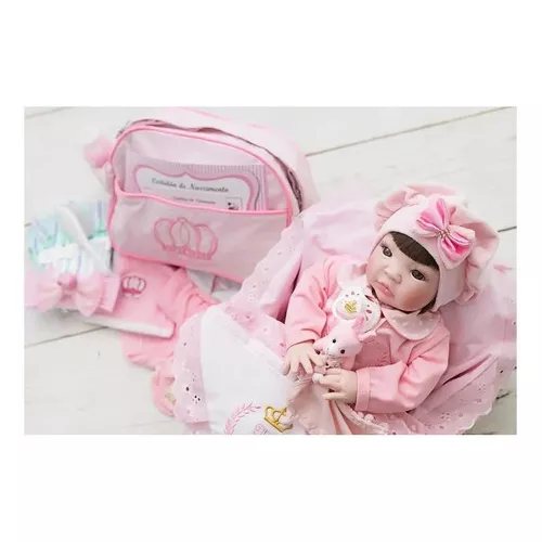 Boneca Reborn Realista Menina Careca Enxoval Completo Bolsa - Chic