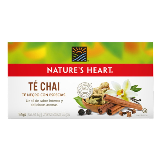 Caja Té Chai Negro Nature's Heart Con Especias X20 Sobres