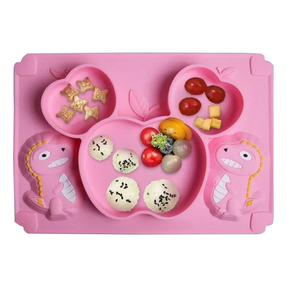 Plato Silicona Divisiones Bebe Infantil Antideslizante Dinos