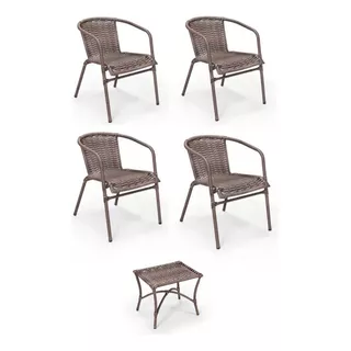 Kit 4 Cadeiras + Mesinha De Junco Resistente Para Varandas 