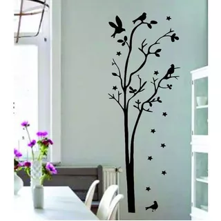 Adesivo Decorativo Árvore Com Pássaros E Estrelas