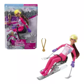 Boneca Barbie Morena Paratleta Esqui Alpina Acessórios