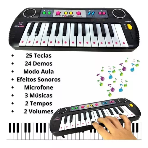 Teclado Infantil Eletrônico Musical para Criança com Microfone Preto -  Aladim Kids