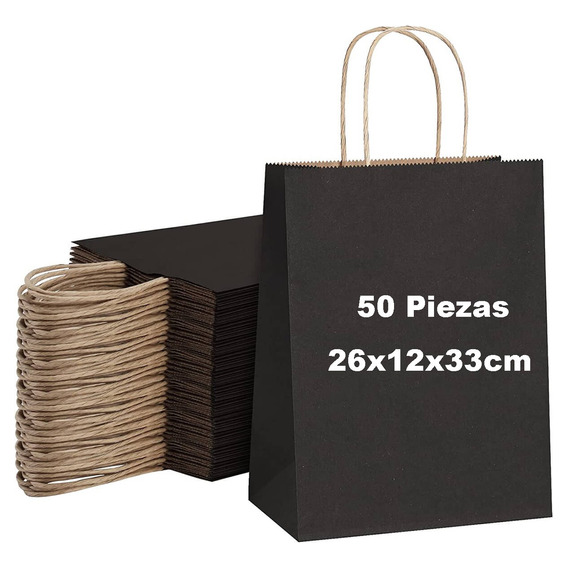 50 Bolsas Papel Kraft Negras Regalo Craft Boutique Recuerdos