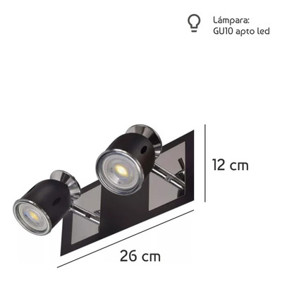 Aplique Niza 2 Luces Negro Apto Led Cabezal Movil Luz Desing