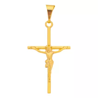 Pingente Crucifixo E Cristo Pequeno Banhado A Ouro 18k