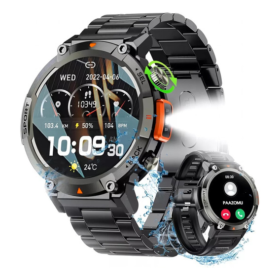 Reloj Smartwatch Tactical Con Linterna Doble Correa