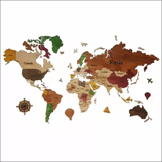Mapa Del Mundo Mapamundi 3d En Madera 120 Cm X 70 Cm
