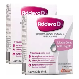 Kit 2 Vitamina D Addera D3 600ui Gotas Com 5ml