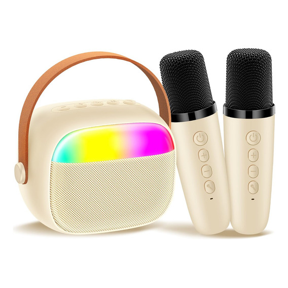 2 Micrófonos Karaoke + Bocina Bluetooth Portátil Para Niños