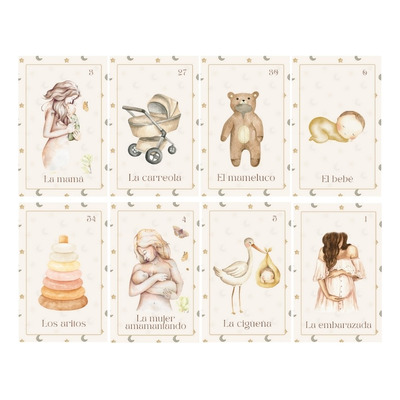 Loteria Baby Shower Aesthetic Imprimible 100 Tablas