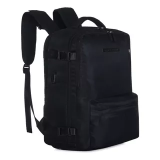 Mochila De Viaje Travel Tech 16957-8 Puerto Usb Compartimiento Zapatillas Color Negro Diseño Liso 24l